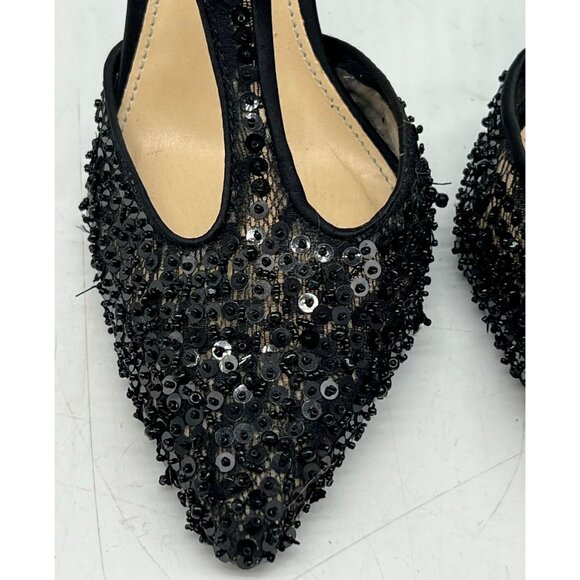 Betsy Johnson Womens Eliza Sequined D-orsay Pumps 6.5M Black T-Strap Pointed Toe - Picture 4 of 15